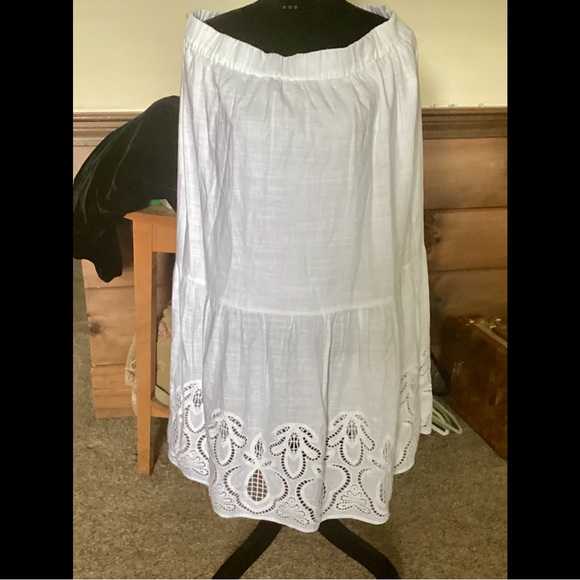 Talbots Dresses & Skirts - L Talbots White Linen Lace Hem Elastic Waist Maxi Skirt Battenburg White Eyelet